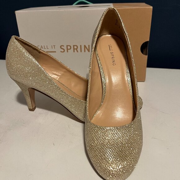 CALL IT SPRING - GOLD GLITTER HEELS - Picture 1 of 2